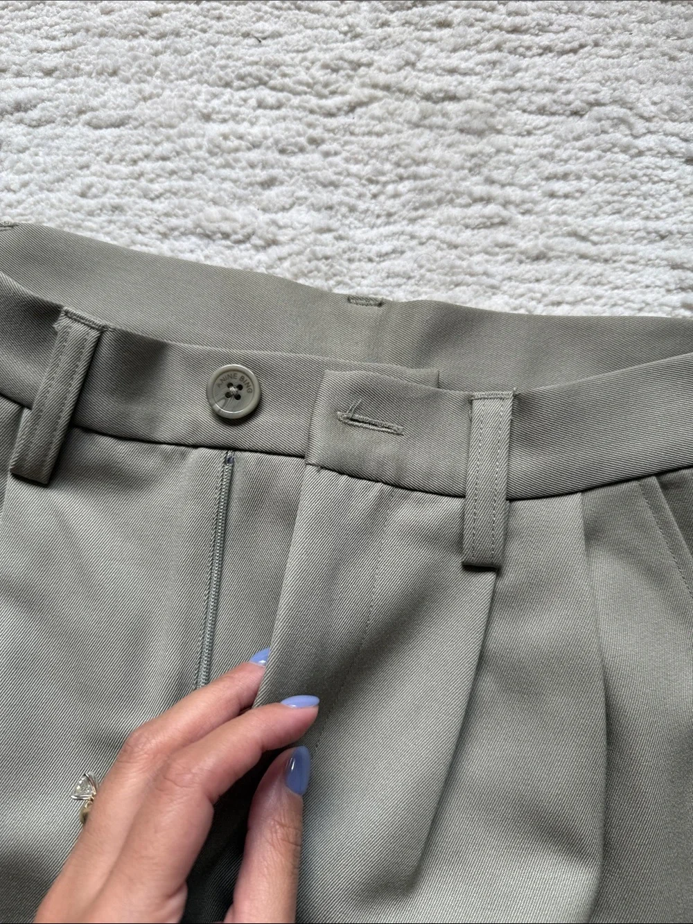 Anine Bing Cream & Green Wide-Leg High-Waist Trousers